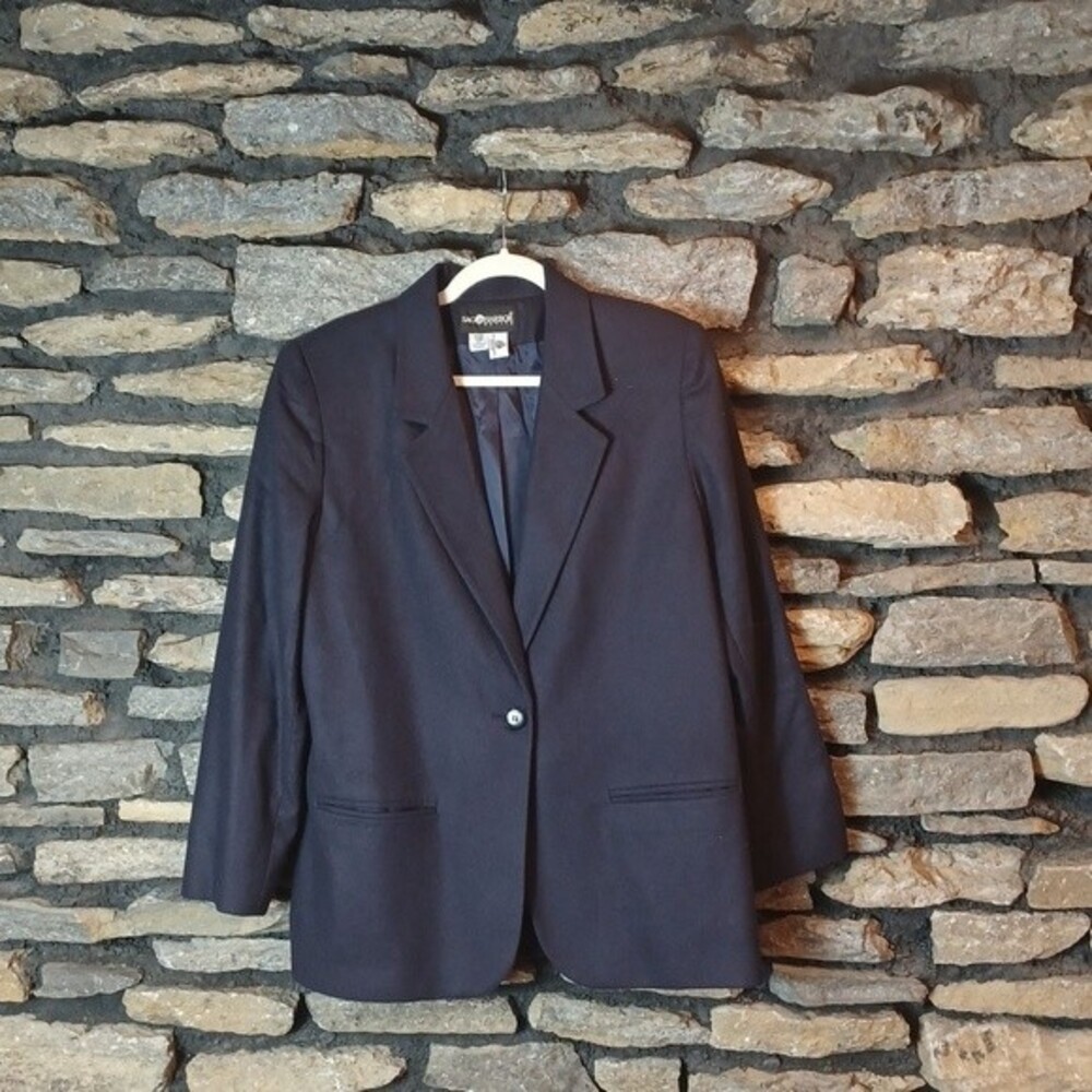 Vintage 1980'sSag Harbor 100% wool blazer jacket navy blue sz 12 petite